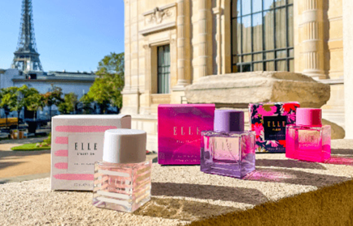 Perfumes sitting on a wall in Paris